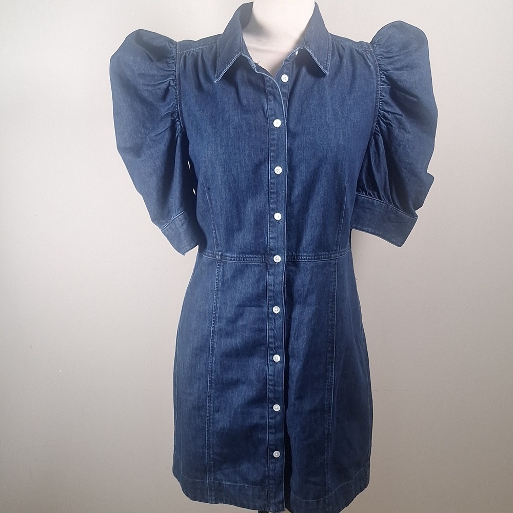 FRAMEGillian Puff-Sleeve Denim Dress Size M NWOT - Picture 4 of 11